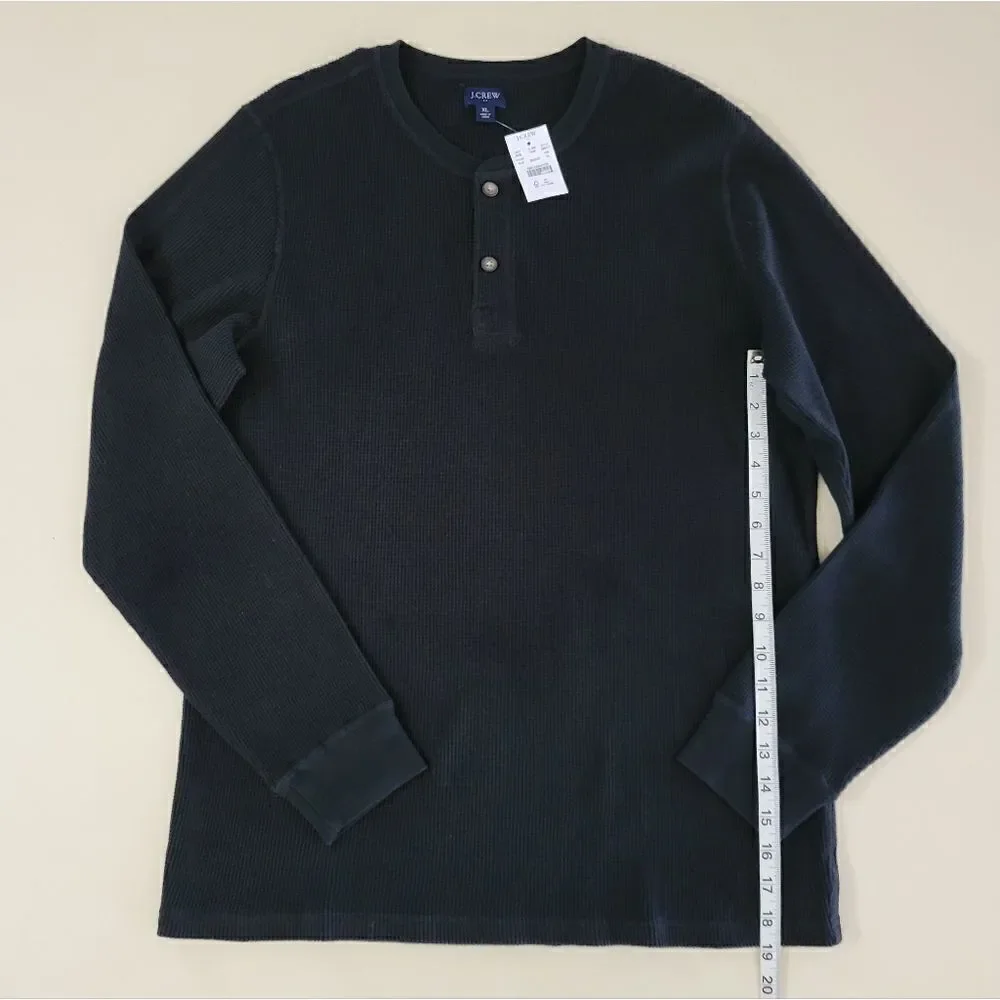 J.Crew Men's Black Long Sleeve Crewneck Waffle-knit Henley Shirt